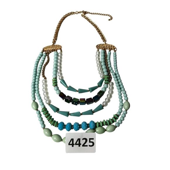 Turquose and faux pearl 5 layer statement necklace - Picture 5 of 13